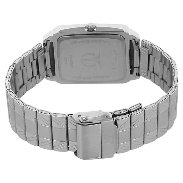 Titan Quartz Analog with Day and Date Silver Dial Silver Stainless Steel Strap Rectangular Shaped Watch For Men 1581sm03 - KRISHNA WATCH COMPANY