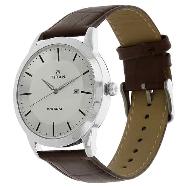 Titan Silver Dial Brown Leather Strap Watch - 1584SL03 - KRISHNA WATCH COMPANY