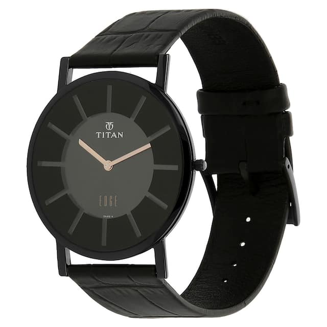 Titan Edge Black Dial Black Leather Strap Watch NQ1595NL01 (DA812) - KRISHNA WATCH COMPANY
