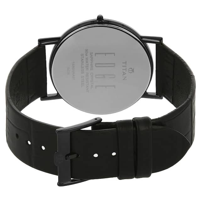 Titan Edge Black Dial Black Leather Strap Watch NQ1595NL01 (DA812) - KRISHNA WATCH COMPANY