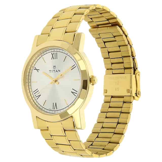 Titan Silver Dial Golden Stainless Steel Strap Watch NP1644YM01 - KRISHNA WATCH COMPANY