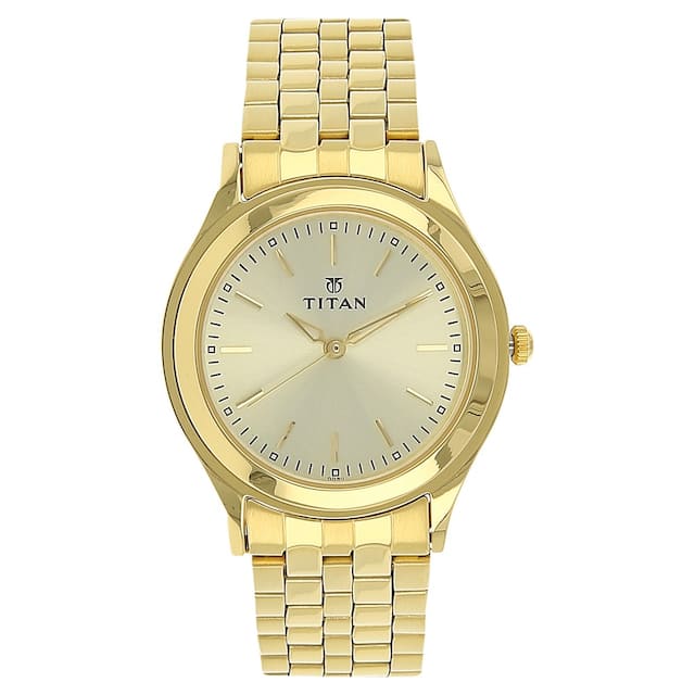 TITAN Champagne Dial Golden Stainless Steel Strap Watch NP1648YM02 - KRISHNA WATCH COMPANY