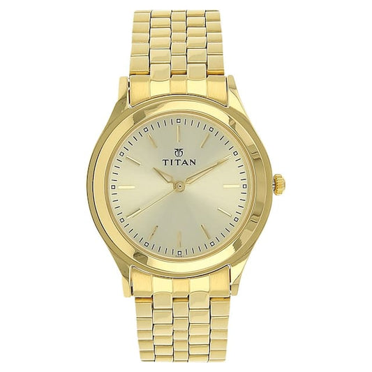 TITAN Champagne Dial Golden Stainless Steel Strap Watch NP1648YM02