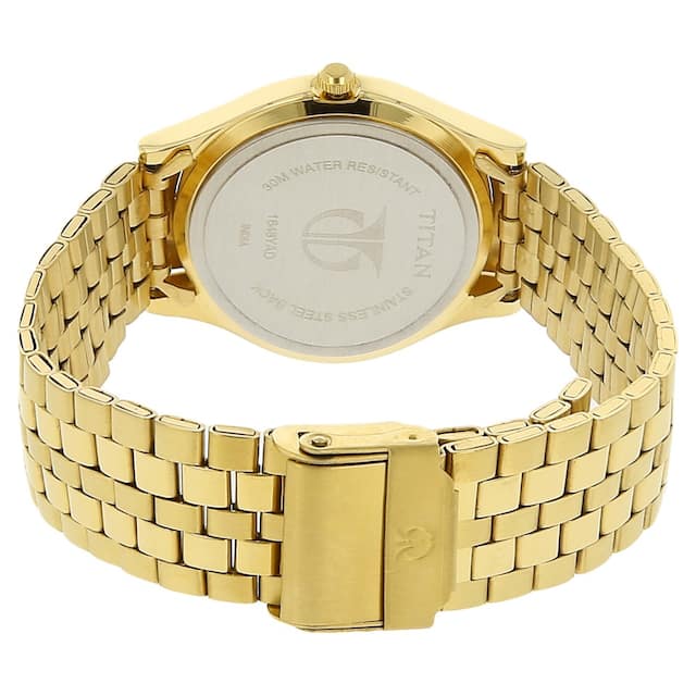 TITAN Champagne Dial Golden Stainless Steel Strap Watch NP1648YM02 - KRISHNA WATCH COMPANY