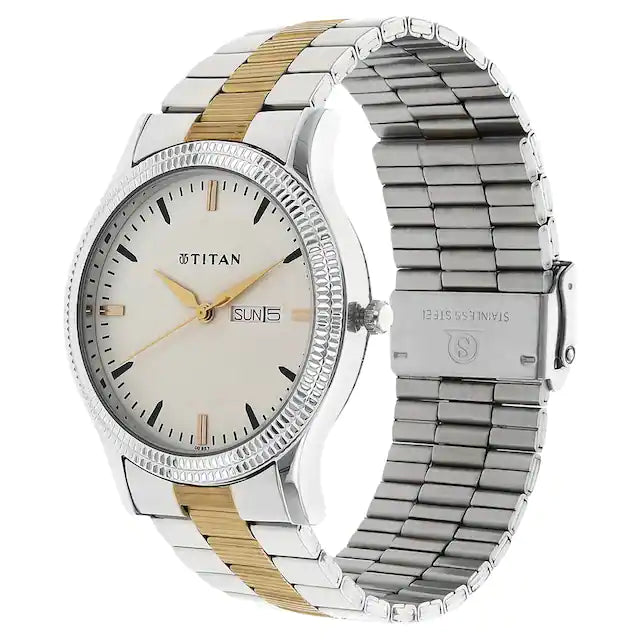Titan White Dial Two Toned Stainless Steel Strap Watch NN1650BM01 - KRISHNA WATCH COMPANY