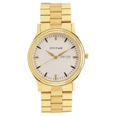TITAN White Dial Golden Stainless Steel Strap Watch NP1650YM03