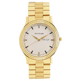 TITAN White Dial Golden Stainless Steel Strap Watch NP1650YM03