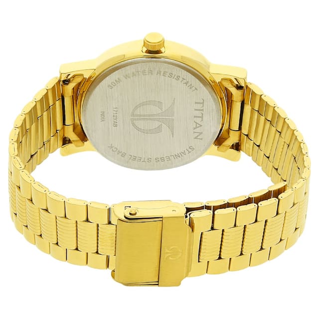 TITAN Champagne Dial Golden Stainless Steel Strap Watch NM1712YM03 - KRISHNA WATCH COMPANY