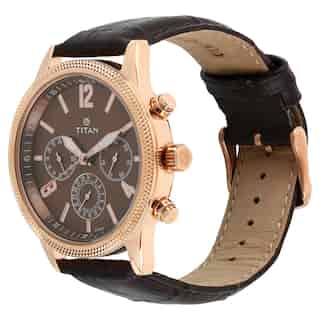 Titan Workwear Watch with Brown Dial & Leather Strap - 1734WL01