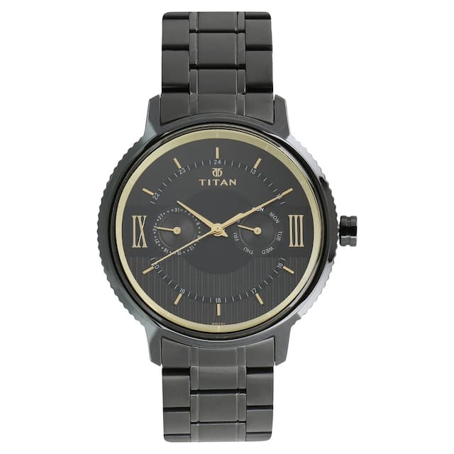 TITAN Black Dial Black Stainless Steel Strap Watch NP1743NM01 - KRISHNA WATCH COMPANY