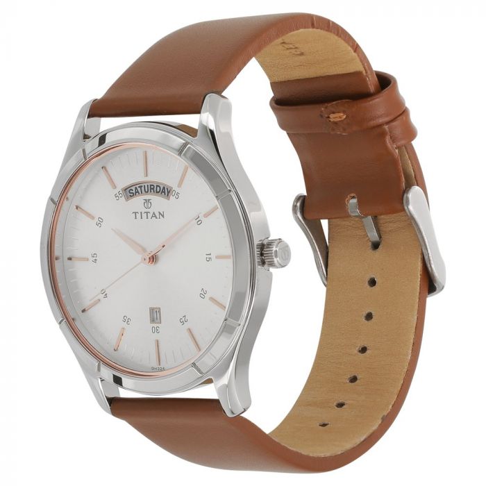 TITAN On Trend White Dial Leather Strap Watch 1767SL01 - KRISHNA WATCH COMPANY