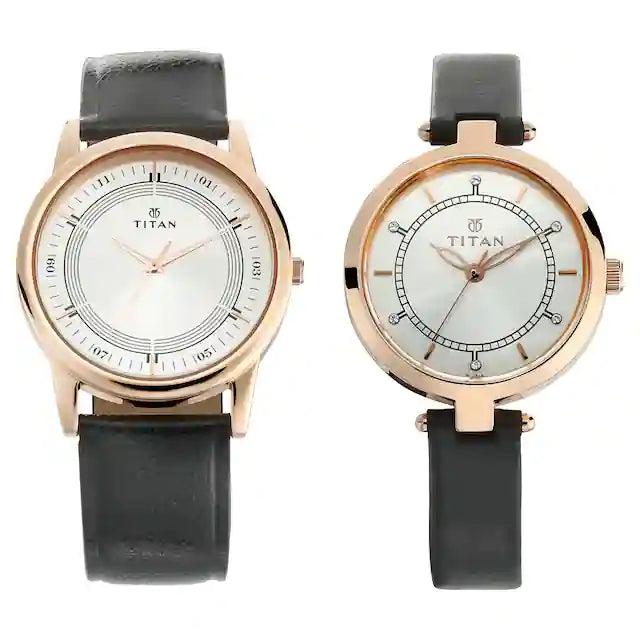 Titan Bandhan Silver White Dial Leather Pair Watches NP17732603WL01 - KRISHNA WATCH COMPANY