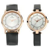 Titan Bandhan Silver White Dial Leather Pair Watches NP17732603WL01