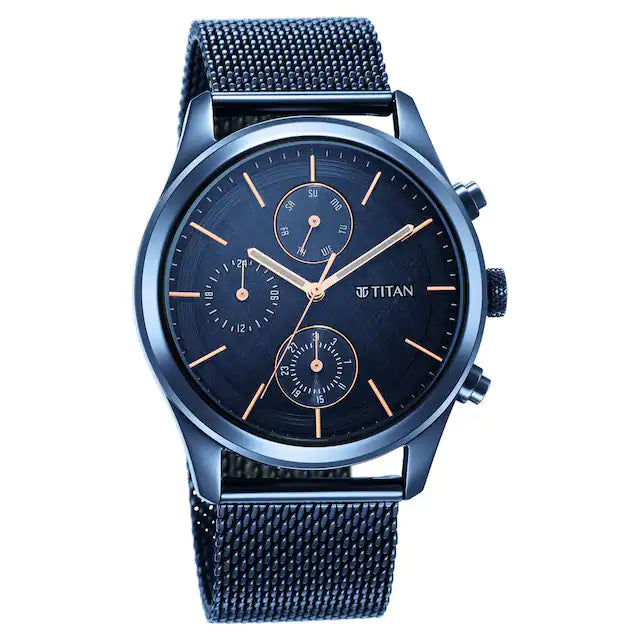 TITAN Neo Splash Blue Dial Stainless Steel Strap Watch - 1805QM02 - KRISHNA WATCH COMPANY
