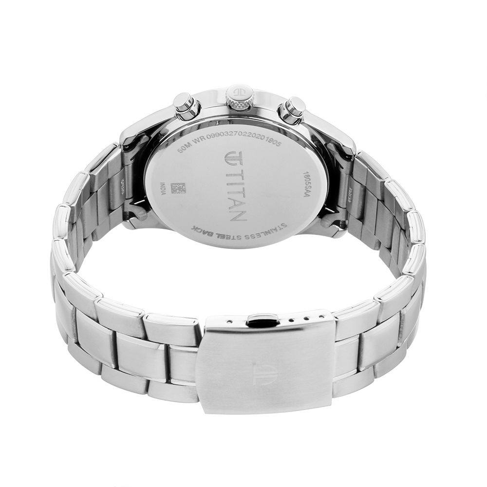 TITAN Workwear Watch with Blue Dial & Metal Strap - 1805SM03 - KRISHNA WATCH COMPANY