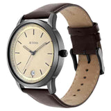 Titan Workwear Watch with Golden Dial & Leather Strap NP1806NL02 (DK824)