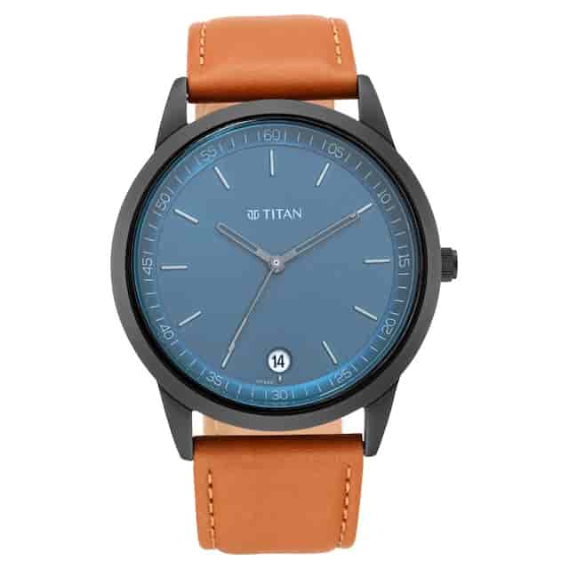 Titan Workwear Watch with Blue Dial & Leather Strap 1806NL03 - KRISHNA WATCH COMPANY