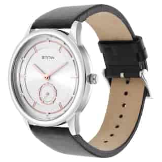 Titan Solidarity Silver Dial Black Cactus Leather Strap Watch 1806SL10 (DL653) - KRISHNA WATCH COMPANY