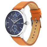 Titan Evoke Blue Dial Tan Leather Strap Watch - 1833SL01 - KRISHNA WATCH COMPANY