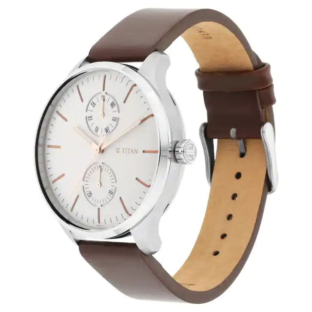 TITAN Evoke White Dial Brown Leather Strap Watch 1833SL02 / NQ1833SL02 - KRISHNA WATCH COMPANY