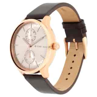 Titan Evoke Champagne Dial Brown Leather Strap Watch 1833WL01 (DK244) - KRISHNA WATCH COMPANY