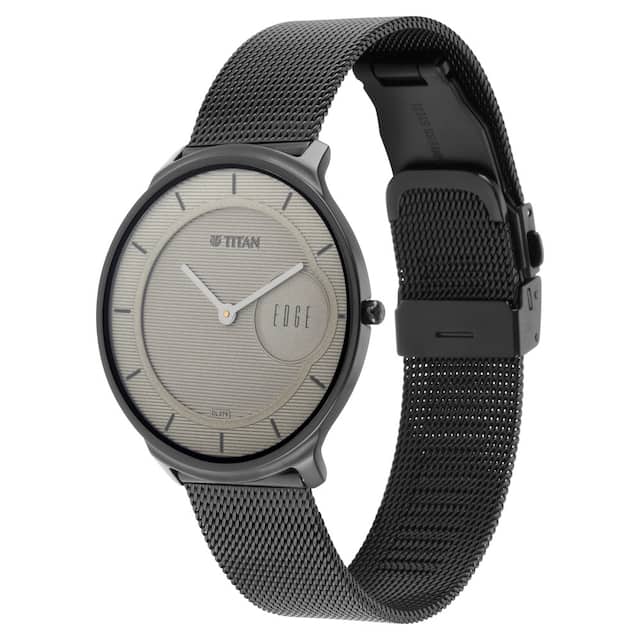 Titan Edge Baseline Watch with Beige Dial & Black Stainless Steel Strap 1843NM01 / NS1843NM01 - KRISHNA WATCH COMPANY