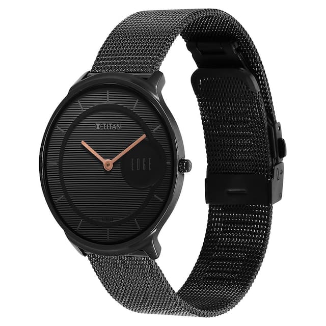 Titan Edge Baseline Black Dial Stainless Steel Strap Watch 1843NM02 (DK553) - KRISHNA WATCH COMPANY