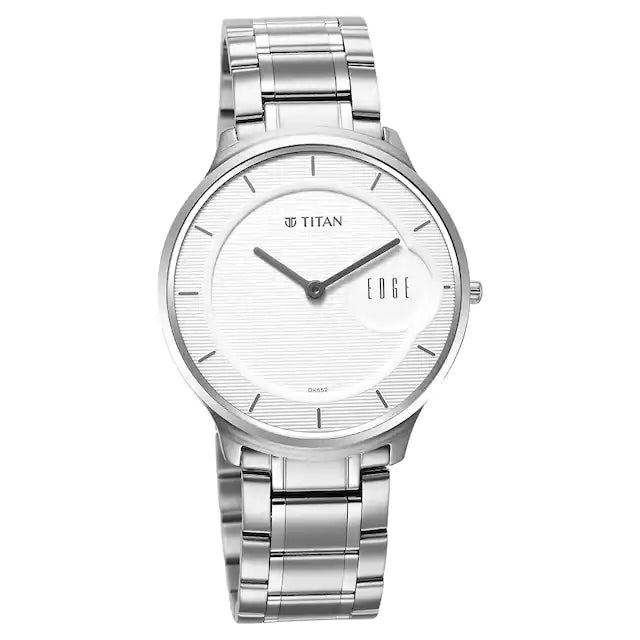 TITAN Edge Metal Silver Dial Stainless Steel Strap Watch for Men 1843SM02 - KRISHNA WATCH COMPANY