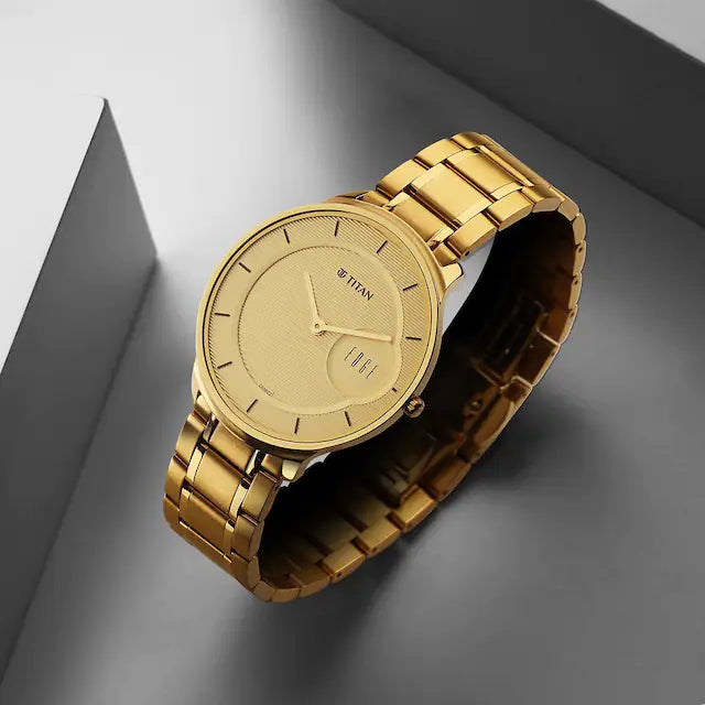 Titan Edge Metal Yellow Dial Stainless Steel Strap - 1843YM02 - KRISHNA WATCH COMPANY