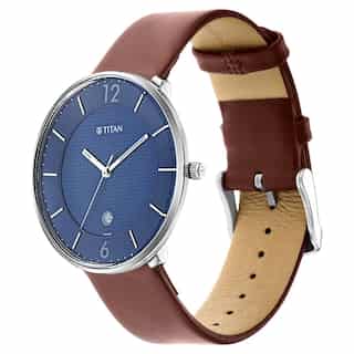 Titan Workwear Watch with Blue Dial & Leather Strap - 1849SL03 - KRISHNA WATCH COMPANY
