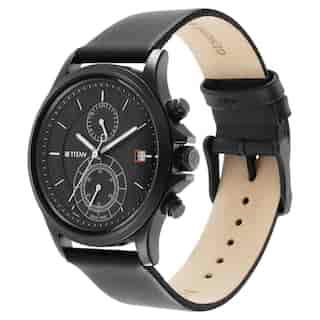 Titan Workwear Black Dial Black Leather Strap Watch 1870NL01 - KRISHNA WATCH COMPANY