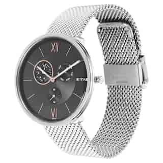 Titan Slim Multifinction Black Dial Stainless Steel Strap Watch 1877SM01 - KRISHNA WATCH COMPANY