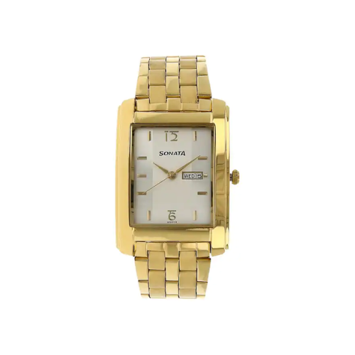 Silver Dial Golden Stainless Steel Strap Watch NR7953YM03 - KRISHNA WATCH COMPANY