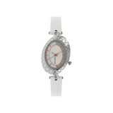 Sonata Silver Dial White Leather Strap Watch 8125SL02