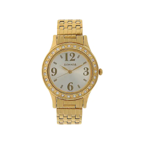 Silver Dial Golden Stainless Steel Strap Watch NK8123YM01 - KRISHNA WATCH COMPANY