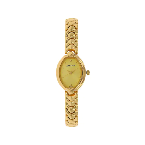 Sonata Champagne Dial Golden Metal Strap Watch NR8107YM02 - KRISHNA WATCH COMPANY