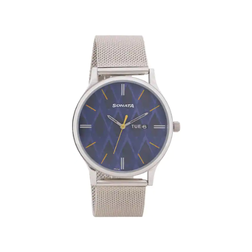 Sonata SONATA Knot Blue Dial Stainless Steel Strap Watch - 77105SM04 - KRISHNA WATCH COMPANY