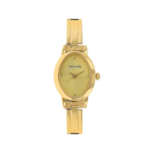 Sonata Champagne Dial Golden Stainless Steel Strap Watch NR8100YM02 - KRISHNA WATCH COMPANY