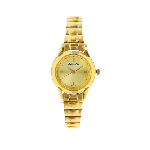 Sonata Champagne Dial Golden Stainless Steel Strap Watch NR8098YM02 - KRISHNA WATCH COMPANY