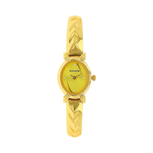 Sonata White Dial Golden Metal Strap Watch - 8110YM01 - KRISHNA WATCH COMPANY