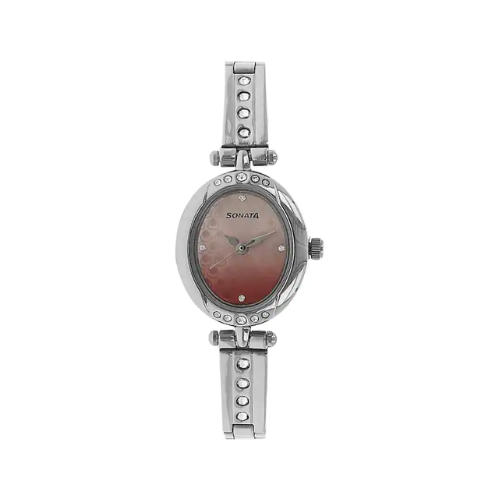 Sonata Pink Dial Silver Stainless Steel Strap Watch 8118SM01 - KRISHNA WATCH COMPANY