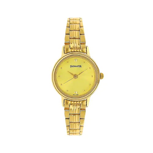 Sonata Champagne Dial Golden Metal Strap Watch NR8096YM02 - KRISHNA WATCH COMPANY