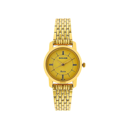 Sonata Champagne Dial Golden Stainless Steel Strap Watch NR87018YM01 - KRISHNA WATCH COMPANY