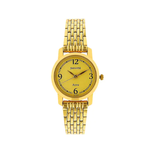 Sonata Champagne Dial Golden Stainless Steel Strap Watch NR87018YM02 - KRISHNA WATCH COMPANY