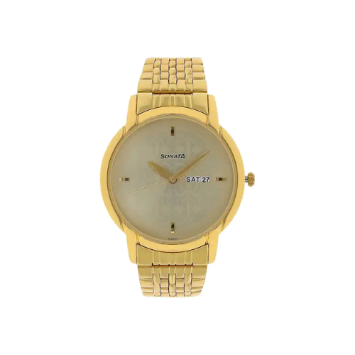 Sonata Champagne Dial Golden Stainless Steel Strap Watch NR77031YM04 - KRISHNA WATCH COMPANY