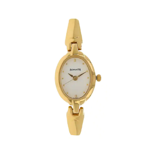 White Dial Golden Metal Strap Watch - 8048YM01 - KRISHNA WATCH COMPANY