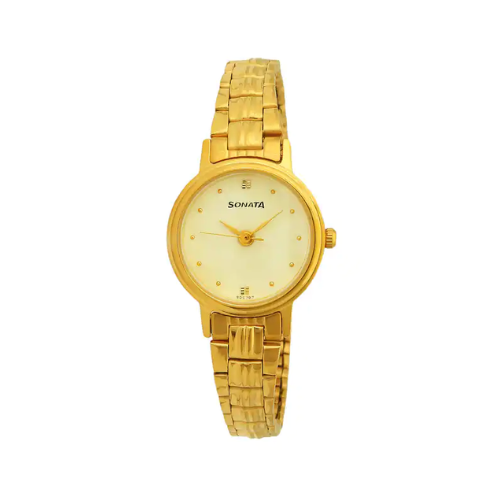 White Dial Golden Stainless Steel Strap Watch 8096YM01 - KRISHNA WATCH COMPANY