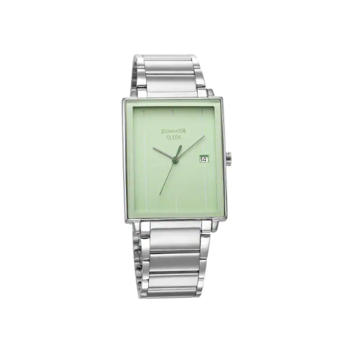 Sonata Sleek Green Dial Analog With Date Watch 7148SM01 - KRISHNA WATCH COMPANY