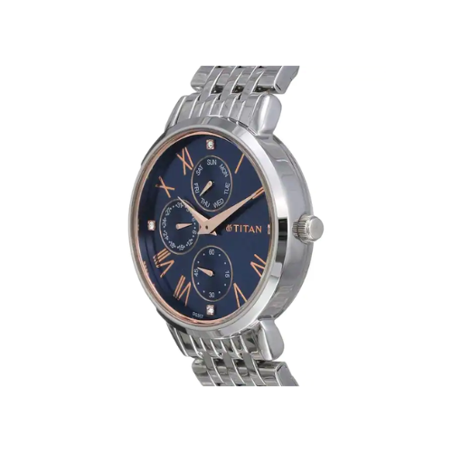 TITAN Workwear Watch with Blue Dial & Stainless Steel Strap 2569SM01(DG357) - KRISHNA WATCH COMPANY