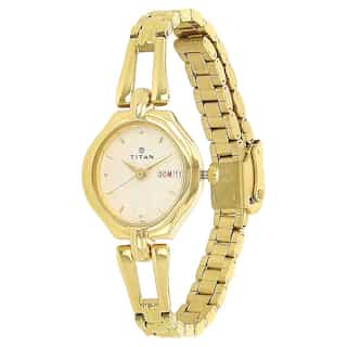 Titan White Dial Golden Stainless Steel Strap Watch NP2345YM01 - KRISHNA WATCH COMPANY